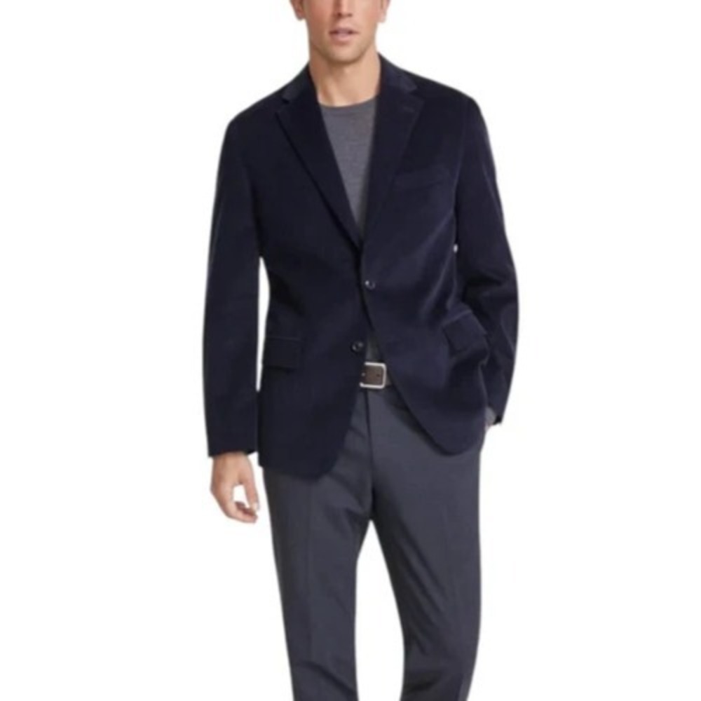 Tommy Hilfiger Mens Modern Fit Corduroy Sports‎ Coat Jacket Navy Size 46R Elbow
